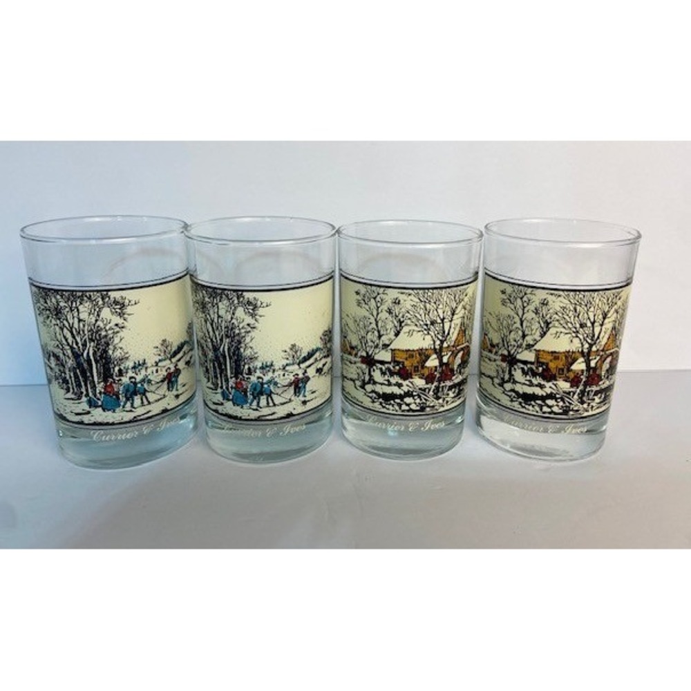 Vintage 1981 Arby's Currier & Ives Collector Series Glasses Set of 4 Winter